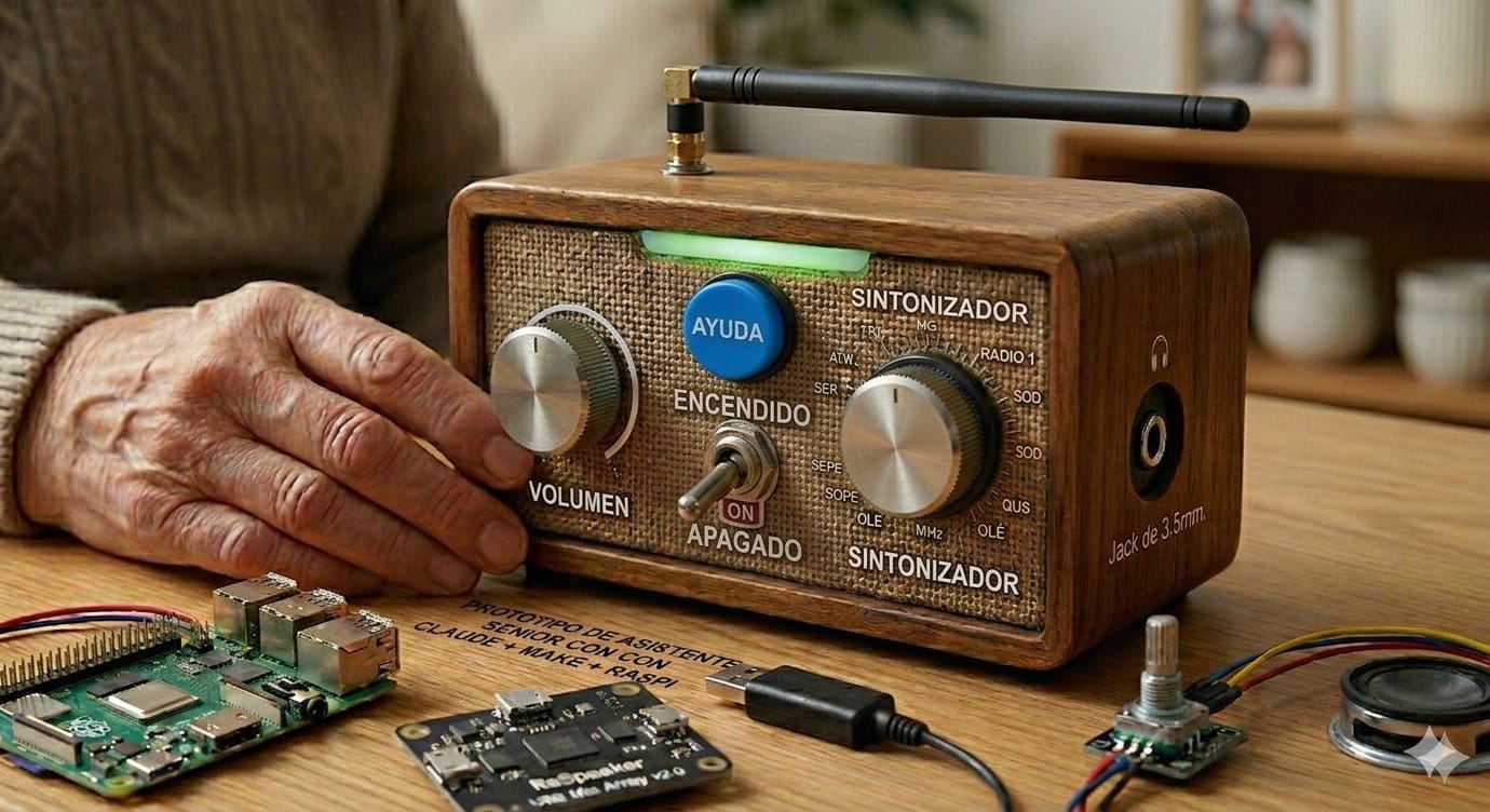 Concepto descartado: radio de madera con botón de ayuda